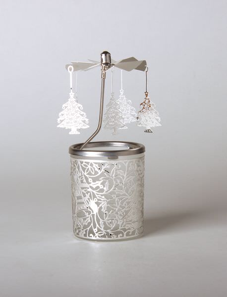 Glas Karussell Windlicht Weihnachstbaum Deko metall Teelichtpyramide